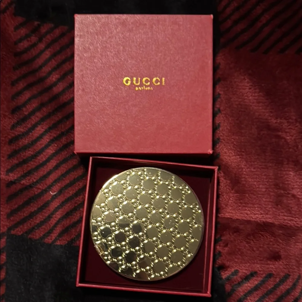 Gucci Gold Embossed Compact Mirror in Red Box Gucci Compact Mirror with Red Box Gold GG Monogram Embossed  main image 4